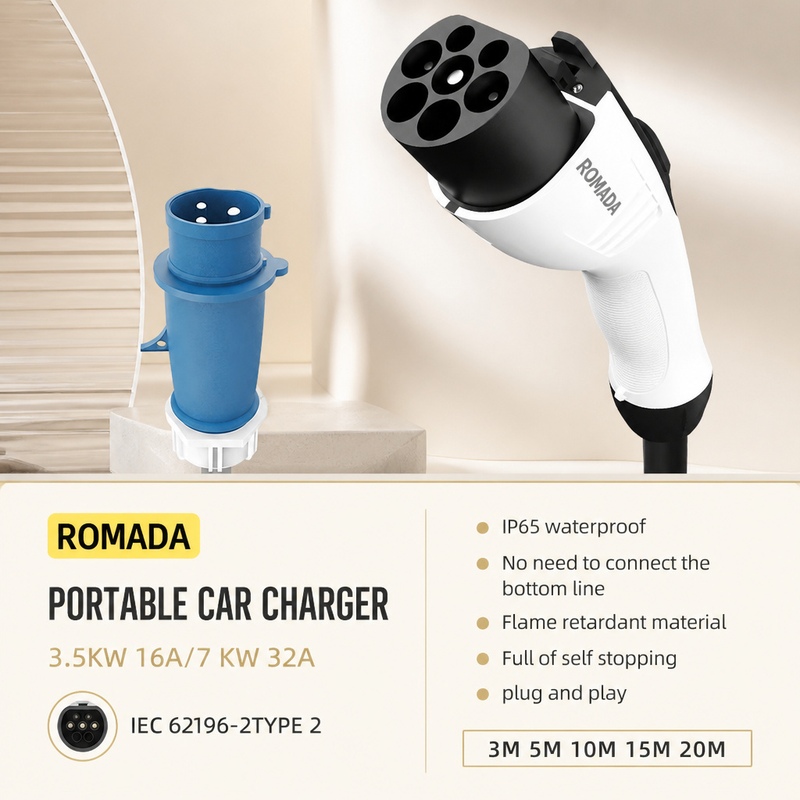 ROMADA 7KW 32A 電気自動車用ポータブル充電器  - Portable Ev Charger 32A Type 2 Cee Plug のレビューと価格